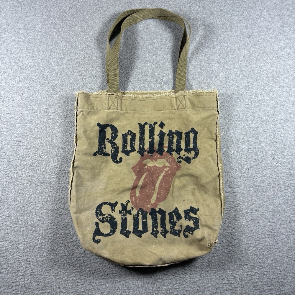 VTG 2007 Rolling Stones Canvas Tote Bag Olive Green Band Merch Frayed Distressed